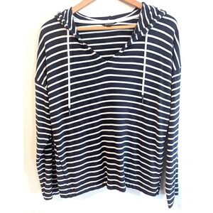 Buffalo David Bitton Striped Hoodie V Neck Drawstring Pockets Size M Nautical